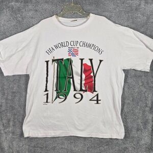 Vintage 1994 Italy FIFA World Cup Nutmeg Mills T-Shirt White Soccer XL